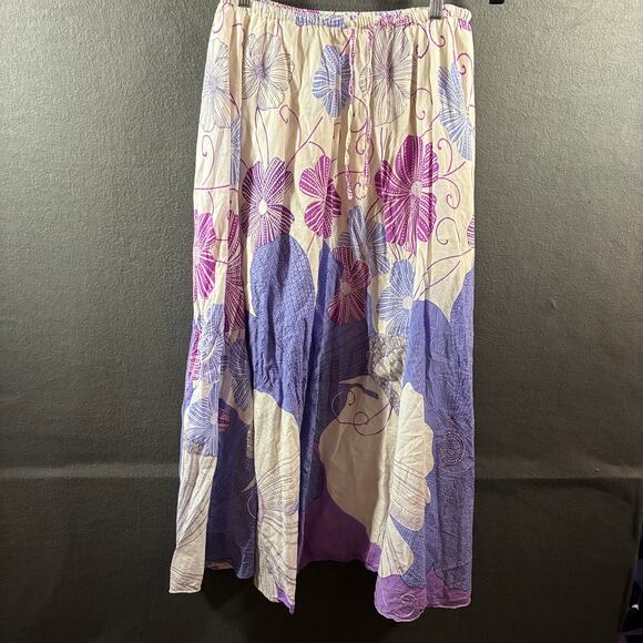 vtg women cotton maxi skirt medium purple floral fairy dainty feminine western - Picture 1 of 4